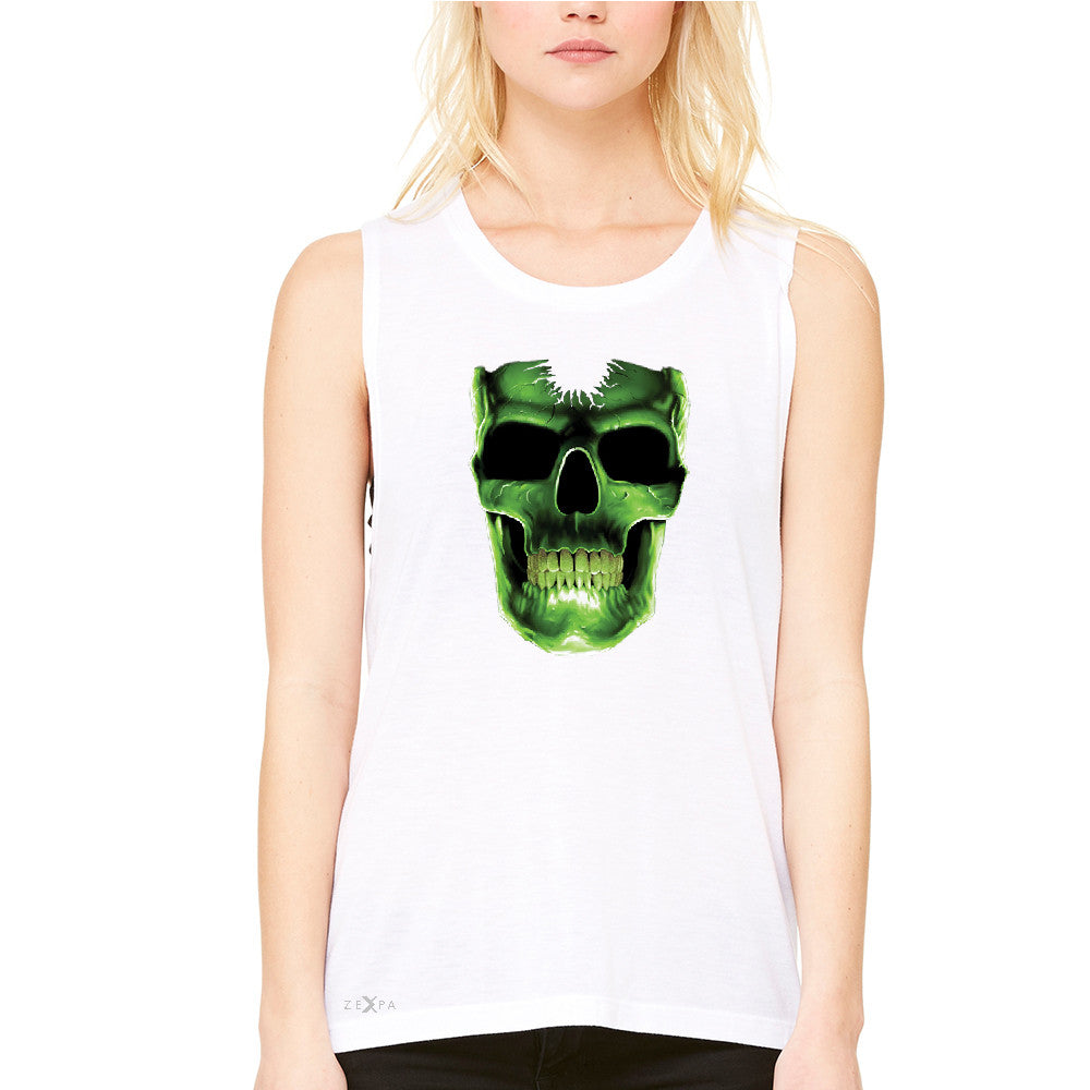 Skull Glow In The Dark  Women's Muscle Tee Halloween Event Costume Tanks - Zexpa Apparel - 6