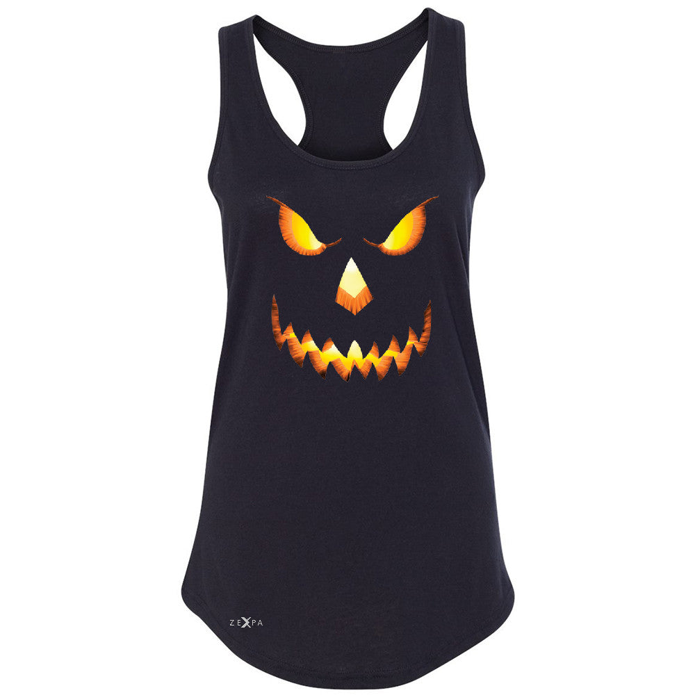 PUMPKIN Jack-o'Lantern Scary Costume Women's Racerback Halloween NT Sleeveless - Zexpa Apparel - 1
