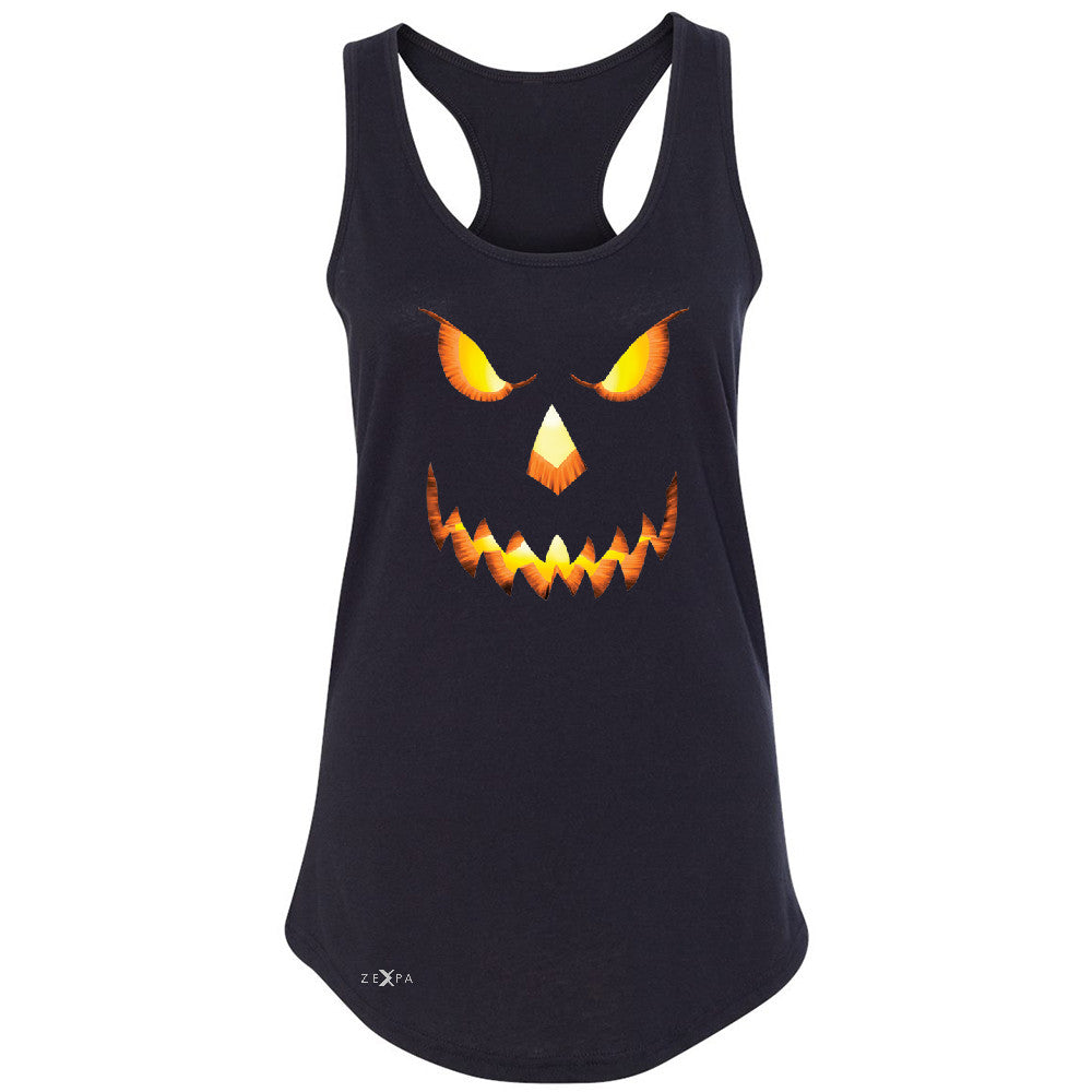 PUMPKIN Jack-o'Lantern Scary Costume Women's Racerback Halloween NT Sleeveless - Zexpa Apparel - 1