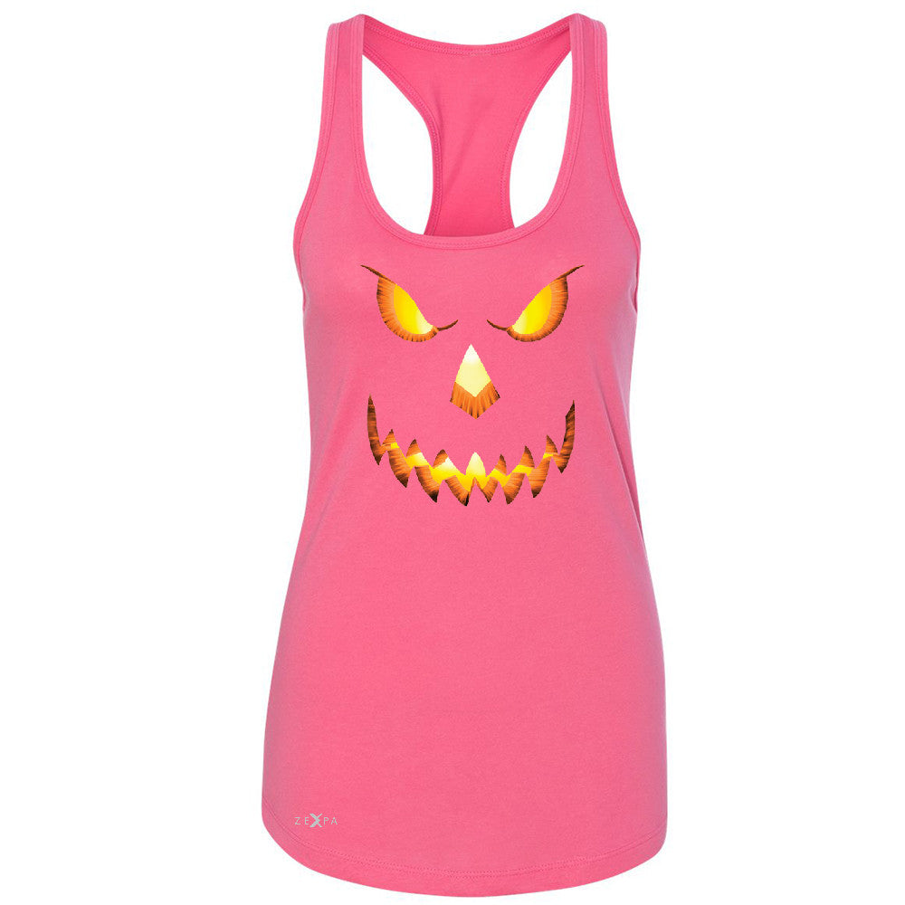 PUMPKIN Jack-o'Lantern Scary Costume Women's Racerback Halloween NT Sleeveless - Zexpa Apparel - 2