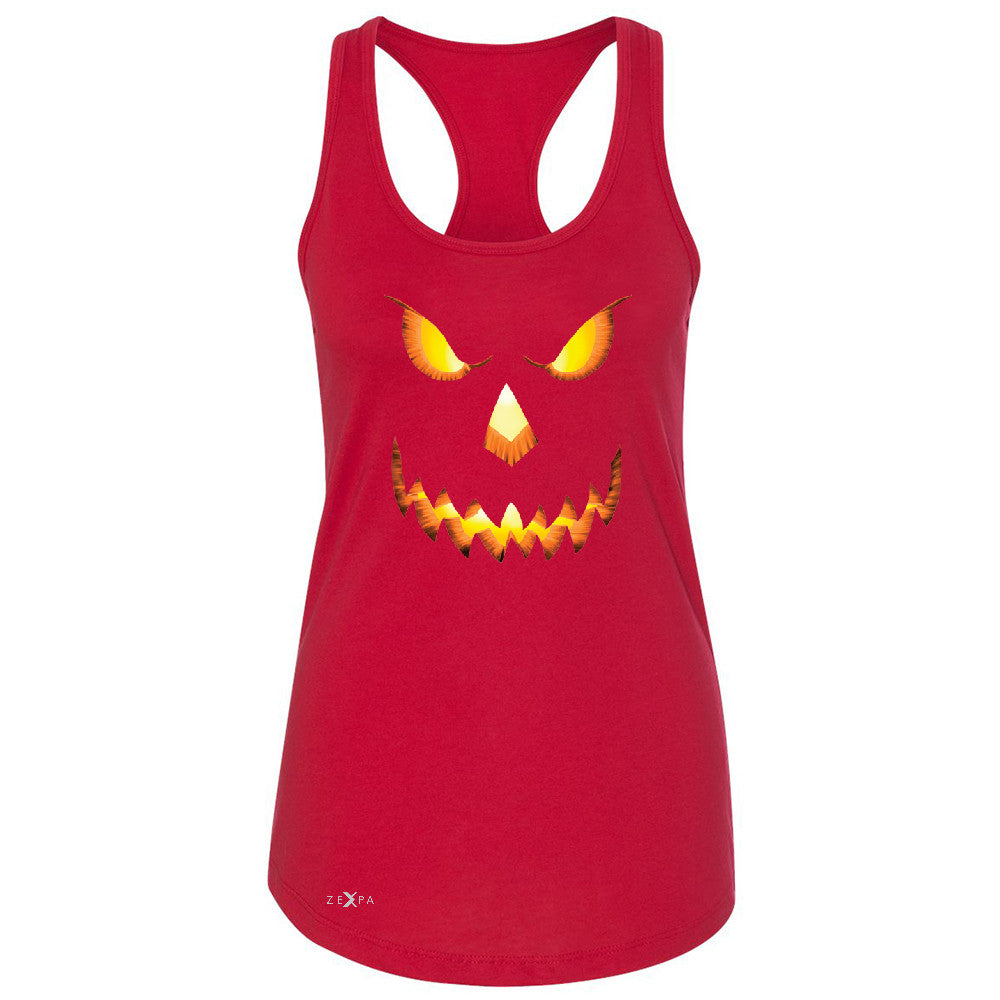 PUMPKIN Jack-o'Lantern Scary Costume Women's Racerback Halloween NT Sleeveless - Zexpa Apparel - 3