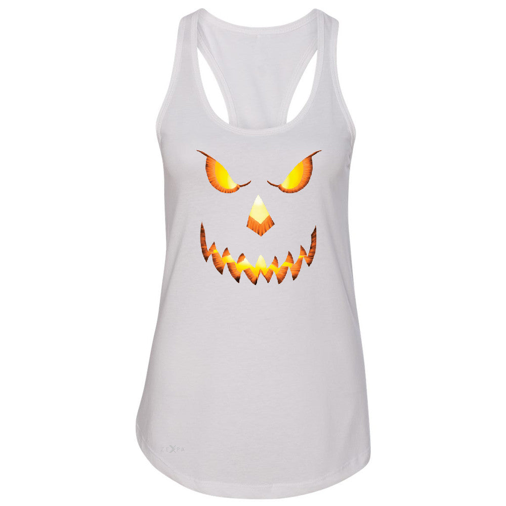 PUMPKIN Jack-o'Lantern Scary Costume Women's Racerback Halloween NT Sleeveless - Zexpa Apparel - 4