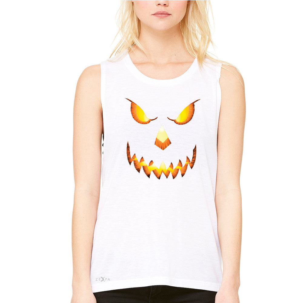 PUMPKIN Jack-o'Lantern Scary Costume Women's Muscle Tee Halloween NT Tanks - Zexpa Apparel - 6