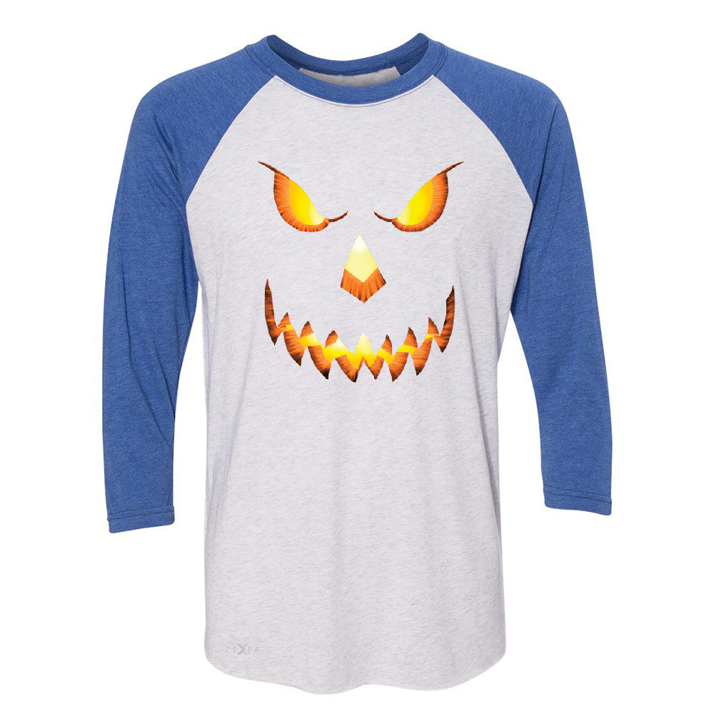 PUMPKIN Jack-o'Lantern Scary Costume 3/4 Sleevee Raglan Tee Halloween NT Tee - Zexpa Apparel - 3