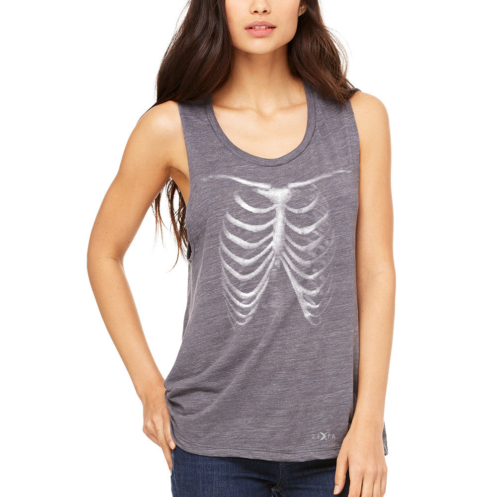 Rib Cage Glow in The Dark  Women's Muscle Tee Halloween Costume Eve Tanks - Zexpa Apparel - 2