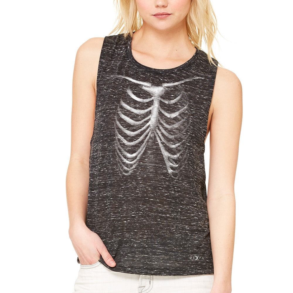 Rib Cage Glow in The Dark  Women's Muscle Tee Halloween Costume Eve Tanks - Zexpa Apparel - 3