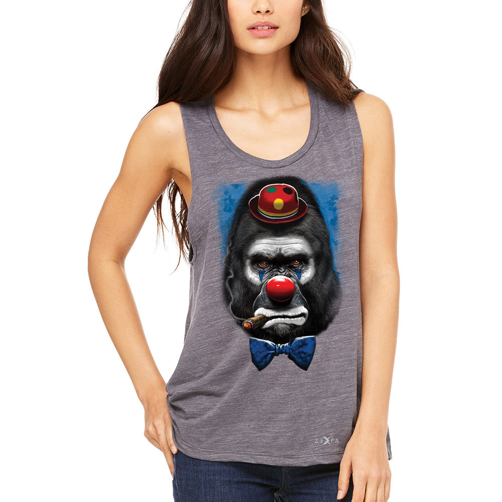Gorilla Clown Sad Scary Women's Muscle Tee Halloween Costume Event Tanks - Zexpa Apparel - 2