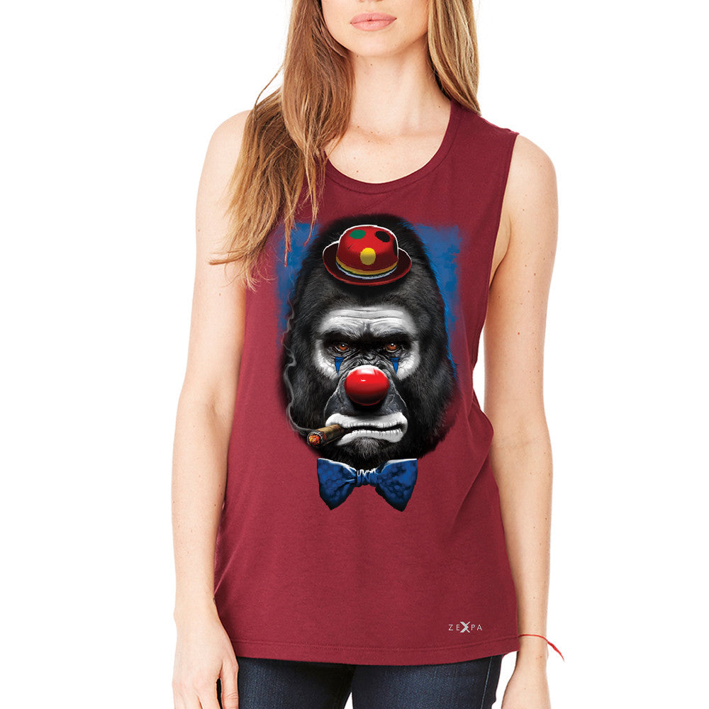 Gorilla Clown Sad Scary Women's Muscle Tee Halloween Costume Event Tanks - Zexpa Apparel - 4