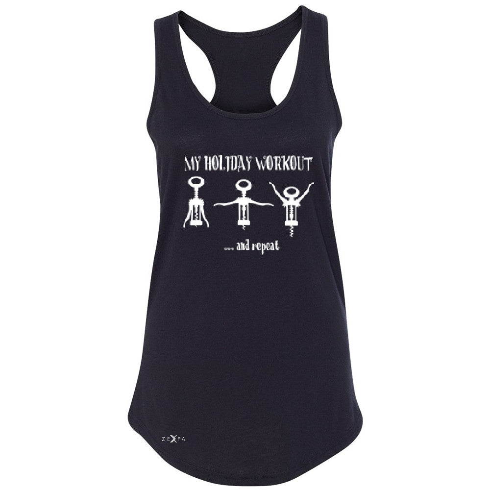 Holiday Workout and Repeat Women's Racerback Funny Xmas Corkscrew Sleeveless - Zexpa Apparel - 1