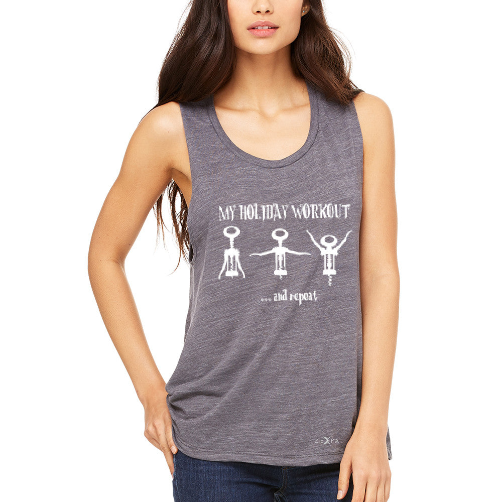Holiday Workout and Repeat Women's Muscle Tee Funny Xmas Corkscrew Tanks - Zexpa Apparel - 2