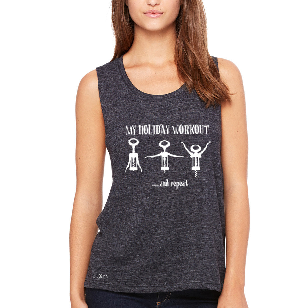 Holiday Workout and Repeat Women's Muscle Tee Funny Xmas Corkscrew Tanks - Zexpa Apparel - 1
