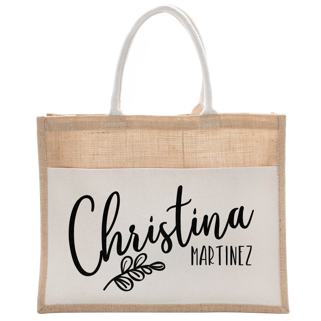 Personalized Luxury Totebag | Cusomized Floral Cotton Canvas Tote Bag For Bachelorette Party Beach Workout Yoga Pilates Vacation Bridesmaid and Daily Use Totes Design #17