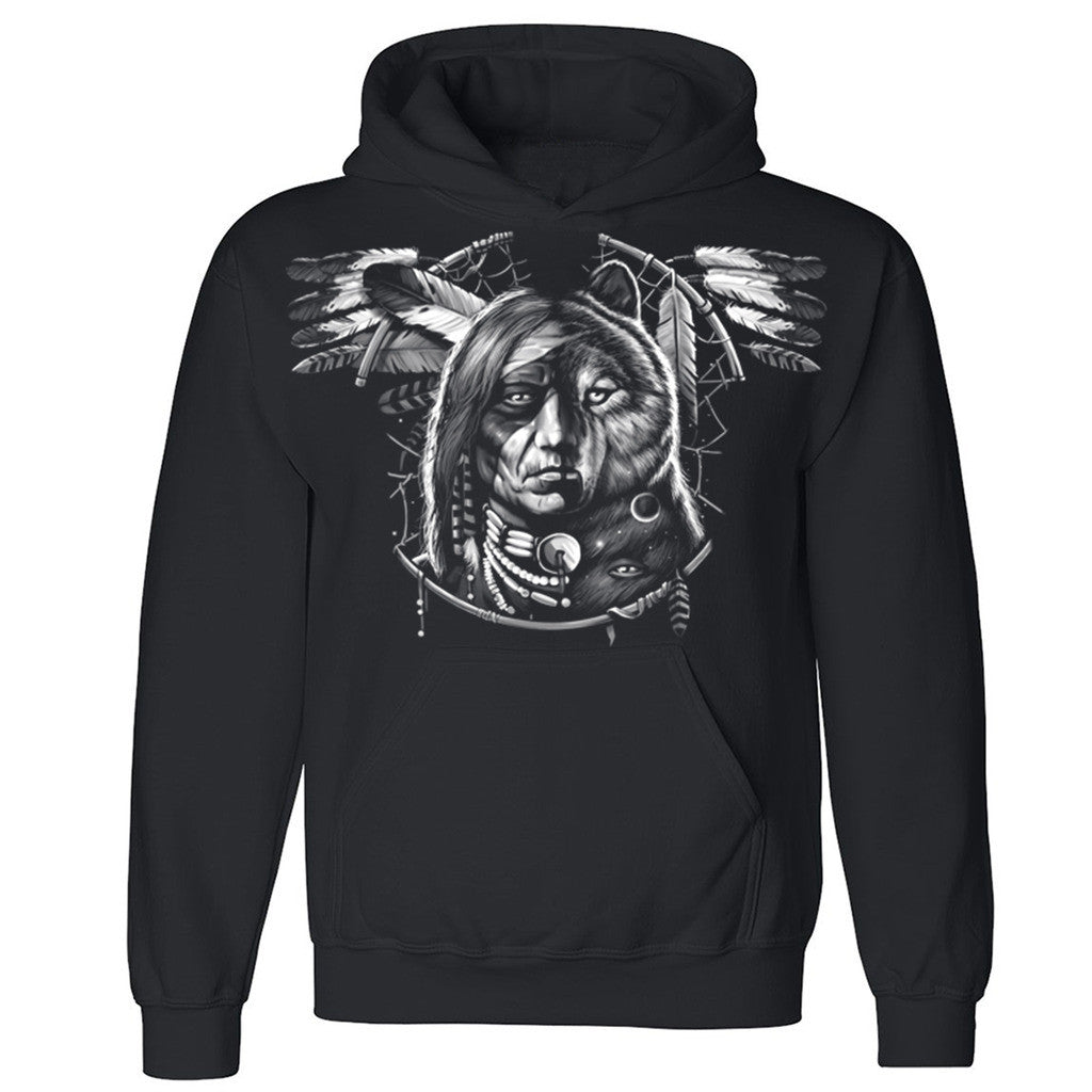 Zexpa Apparelâ„¢ Eagle Wings Chief Wolf Face Unisex Hoodie Tribal Warrior Hooded Sweatshirt