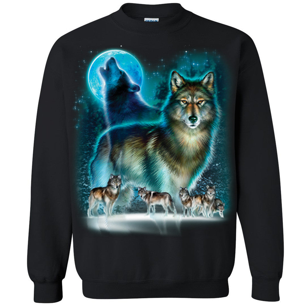 Full-Moon Wolf Howling Unisex Crewneck Tribal Native Design Sweatshirt - Zexpa Apparel