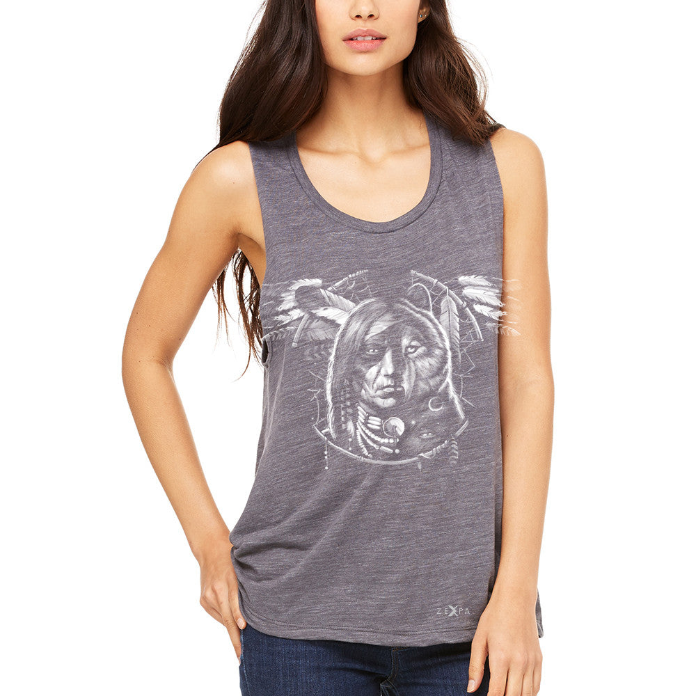 Wolf Dream Spirit Women's Muscle Tee Native American Dream Catcher Tanks - Zexpa Apparel - 2
