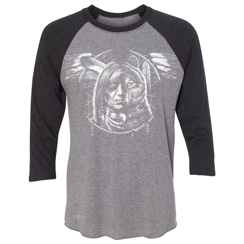 Wolf Dream Spirit 3/4 Sleevee Raglan Tee Native American Dream Catcher Tee - Zexpa Apparel - 1