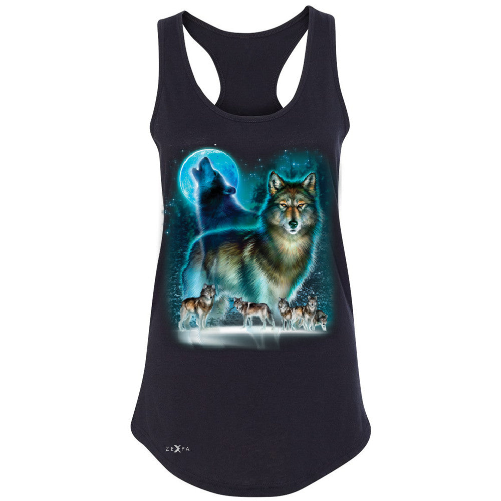 Zexpa Apparelâ„¢ Moonlight Wolf Women's Racerback Native American Dream Catcher Sleeveless - Zexpa Apparel Halloween Christmas Shirts