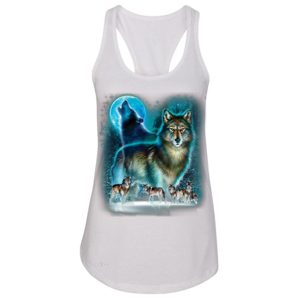 Zexpa Apparelâ„¢ Moonlight Wolf Women's Racerback Native American Dream Catcher Sleeveless - Zexpa Apparel Halloween Christmas Shirts