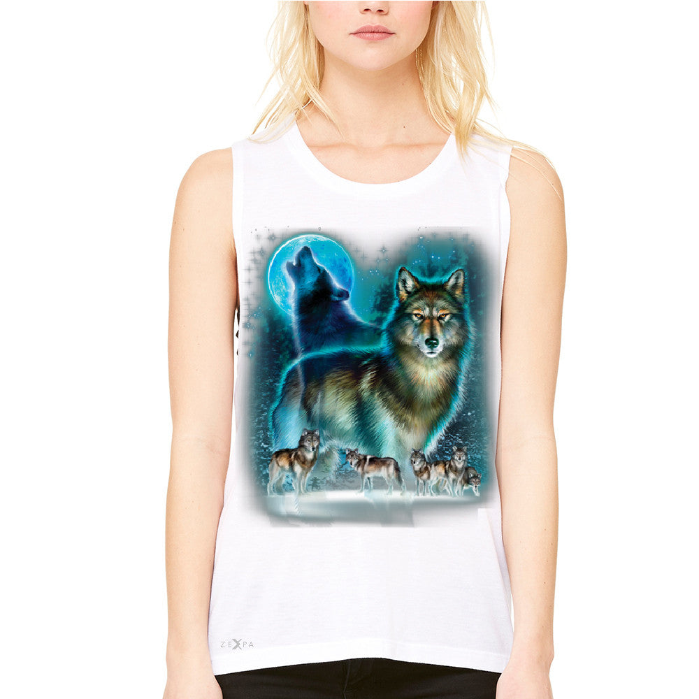 Zexpa Apparelâ„¢ Moonlight Wolf Women's Muscle Tee Native American Dream Catcher Tanks - Zexpa Apparel Halloween Christmas Shirts
