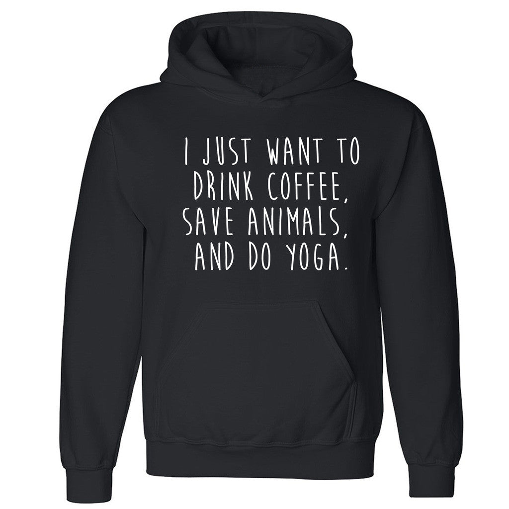 Zexpa Apparelâ„¢ Drink Coffe Save Animals Do Yoga Unisex Hoodie Namaste Lotus  Hooded Sweatshirt