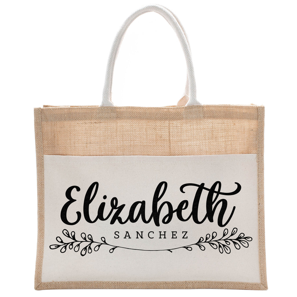 Personalized Luxury Totebag | Cusomized Floral Cotton Canvas Tote Bag For Bachelorette Party Beach Workout Yoga Pilates Vacation Bridesmaid and Daily Use Totes Design #19