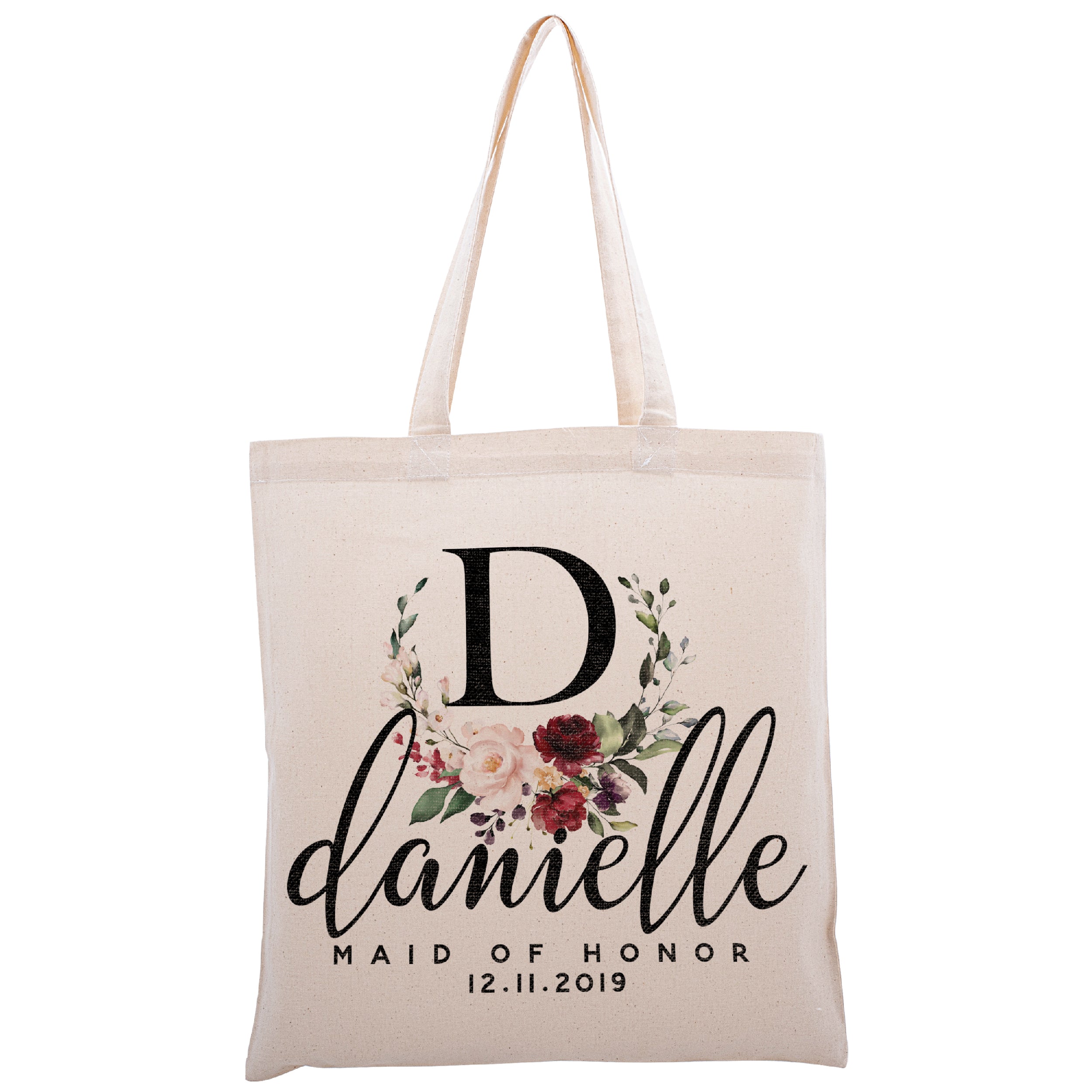 Personalized Initial & Name Tote Bags for Women - 17 Color Options -  Customized Cotton Canvas Shoulder Bag - Custom Bridesmaid Proposal Gifts 