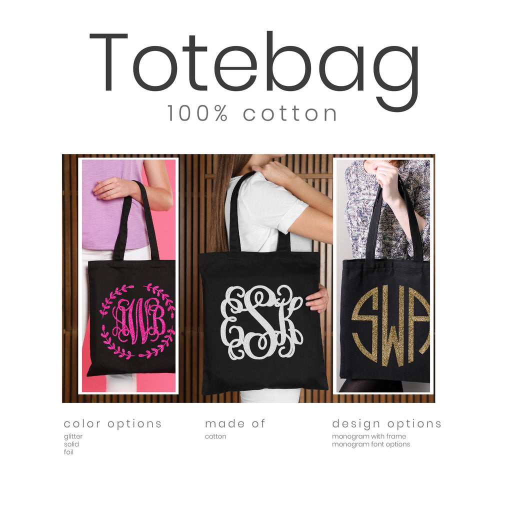 Personalized Monogram Black Tote Bag | Initial Long Handle Totes for Beach, Yoga, Gym, Workout, Pilates |Customized Baby Shower, Christmas, Bridal Gift Bags | Bachelorette Party and Events Gifts Bag