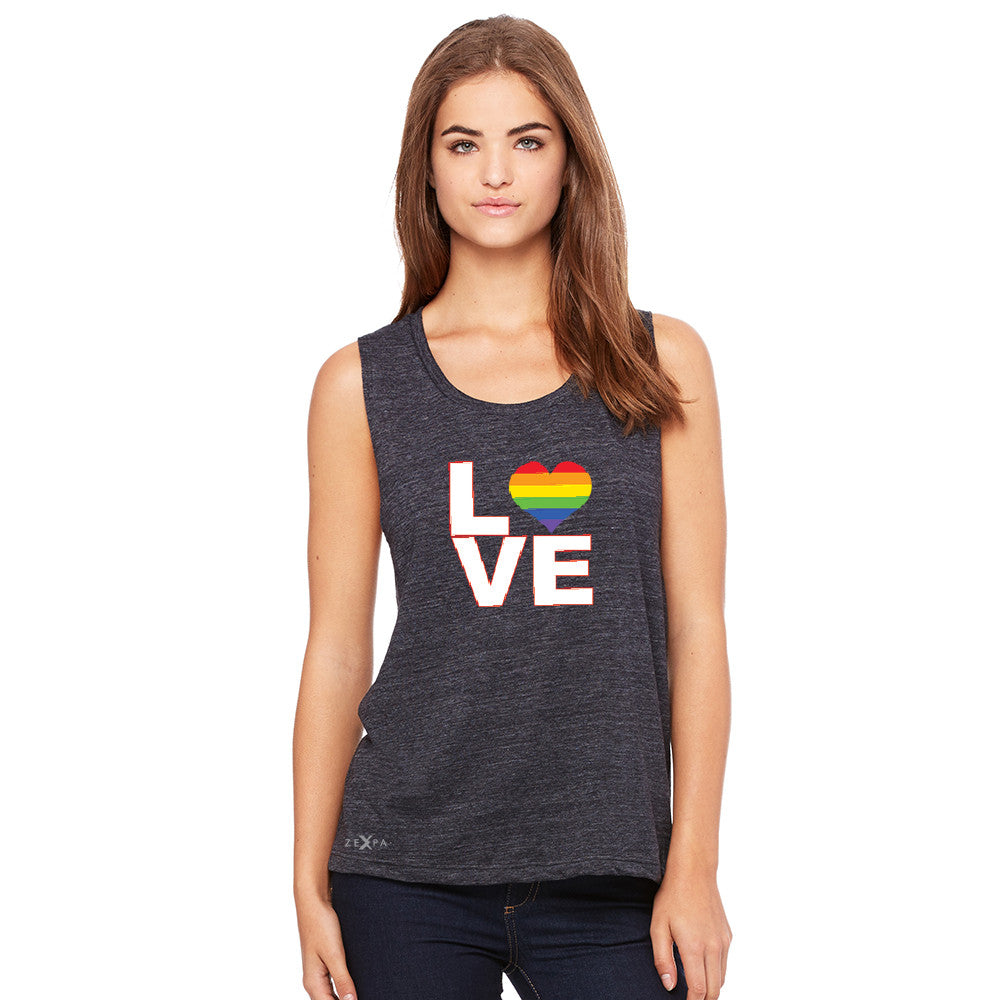 Love is Love - Love Wins Rainbow Women's Muscle Tee Pride LGBT Sleeveless - zexpaapparel - 2