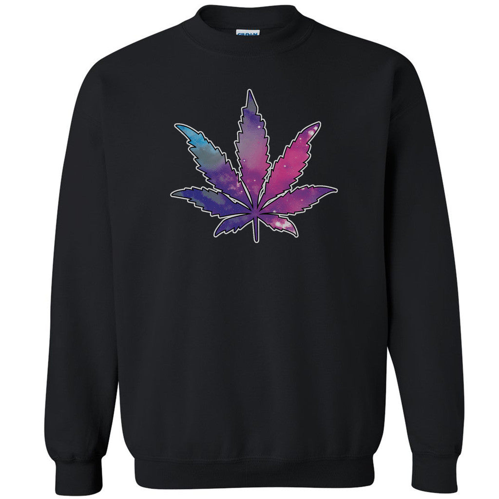 Galaxy Weed Leaf Unisex Crewneck Marijuana Leaf Weed Smokers Sweatshirt - Zexpa Apparel