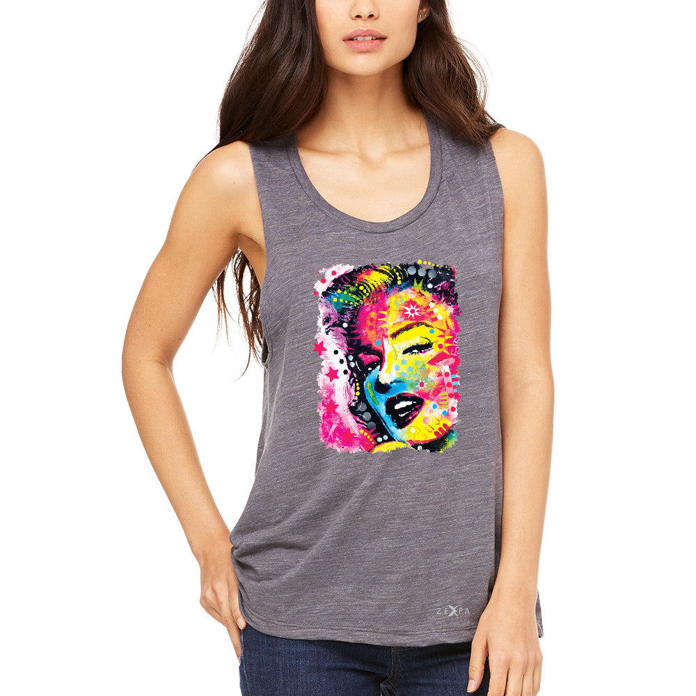 Zexpa Apparelâ„¢ Marilyn Neon Painting Portrait Women's Muscle Tee Hollywood Beauty Tradition Tanks - Zexpa Apparel Halloween Christmas Shirts