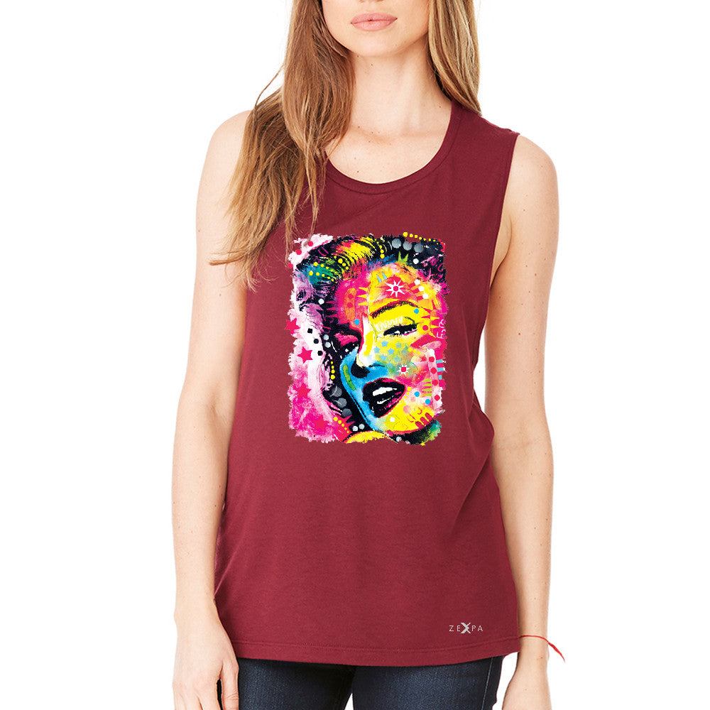 Zexpa Apparelâ„¢ Marilyn Neon Painting Portrait Women's Muscle Tee Hollywood Beauty Tradition Tanks - Zexpa Apparel Halloween Christmas Shirts