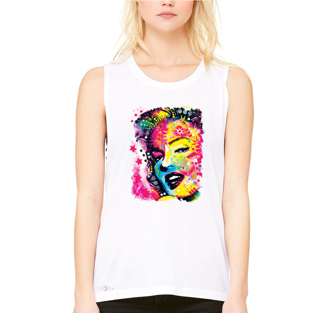 Zexpa Apparelâ„¢ Marilyn Neon Painting Portrait Women's Muscle Tee Hollywood Beauty Tradition Tanks - Zexpa Apparel Halloween Christmas Shirts