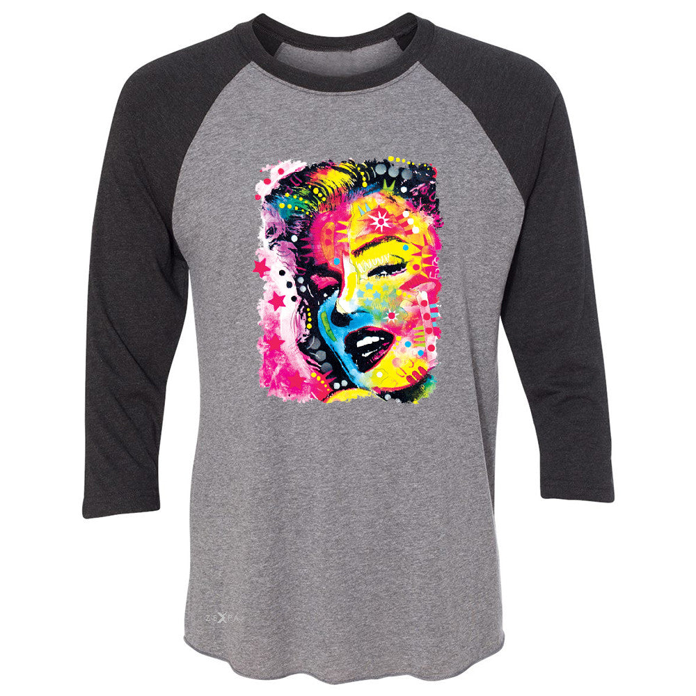 Zexpa Apparelâ„¢ Marilyn Neon Painting Portrait 3/4 Sleevee Raglan Tee Hollywood Beauty Tradition Tee - Zexpa Apparel Halloween Christmas Shirts