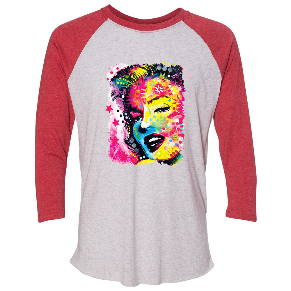 Zexpa Apparelâ„¢ Marilyn Neon Painting Portrait 3/4 Sleevee Raglan Tee Hollywood Beauty Tradition Tee - Zexpa Apparel Halloween Christmas Shirts