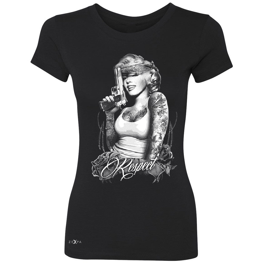 Marilyn Monroe Gangster Respect  Women's T-shirt Tattoo Gun Babe Tee - Zexpa Apparel - 1