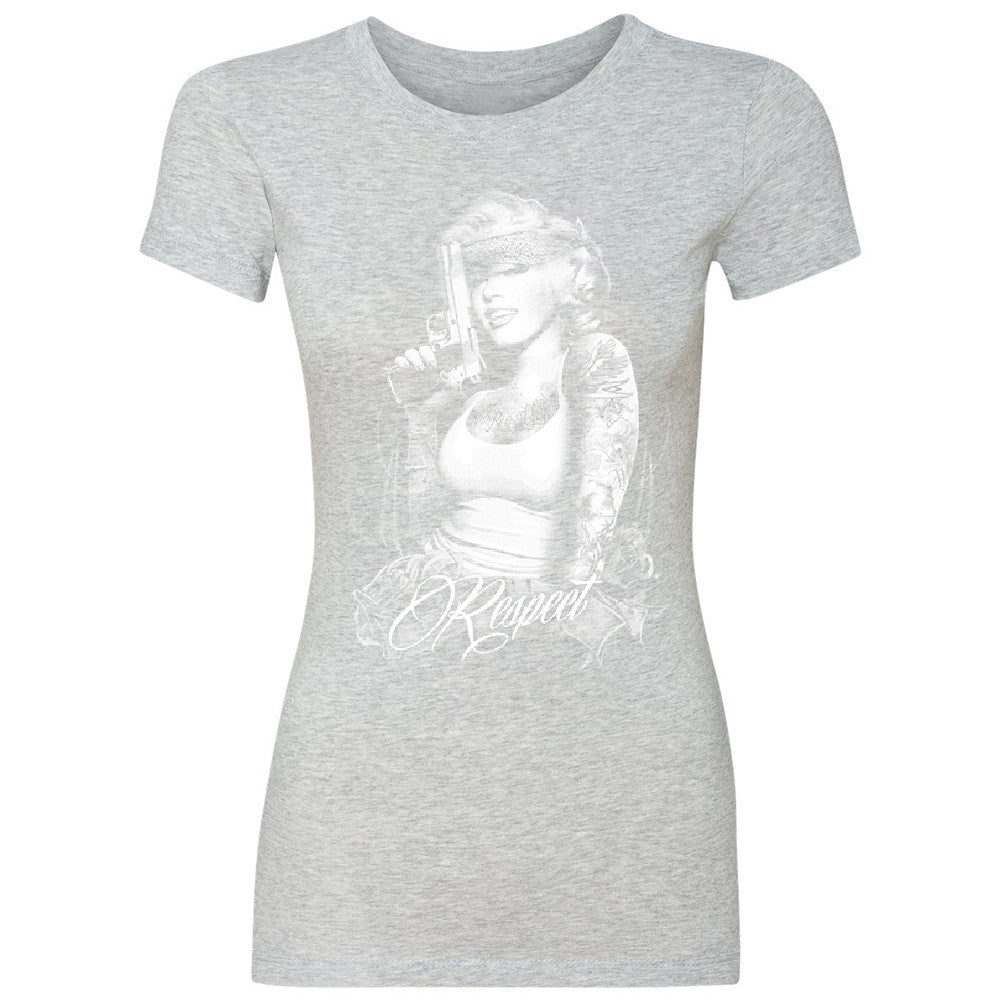 Marilyn Monroe Gangster Respect  Women's T-shirt Tattoo Gun Babe Tee - Zexpa Apparel - 2