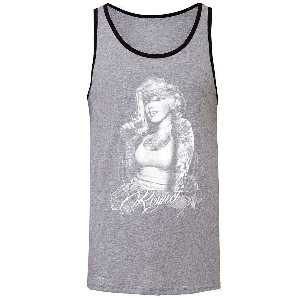 Marilyn Monroe Gangster Respect  Men's Jersey Tank Tattoo Gun Babe Sleeveless - Zexpa Apparel - 2