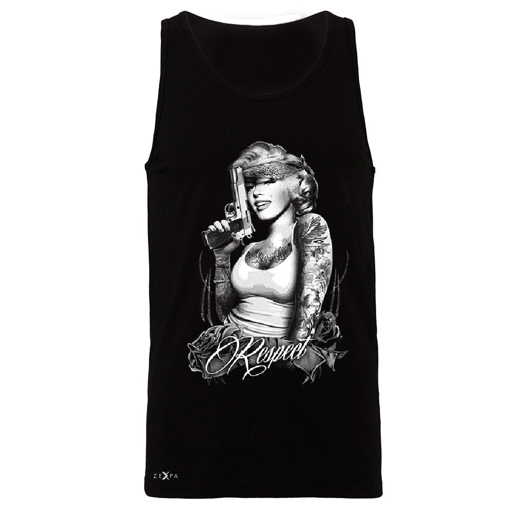 Marilyn Monroe Gangster Respect  Men's Jersey Tank Tattoo Gun Babe Sleeveless - Zexpa Apparel - 1