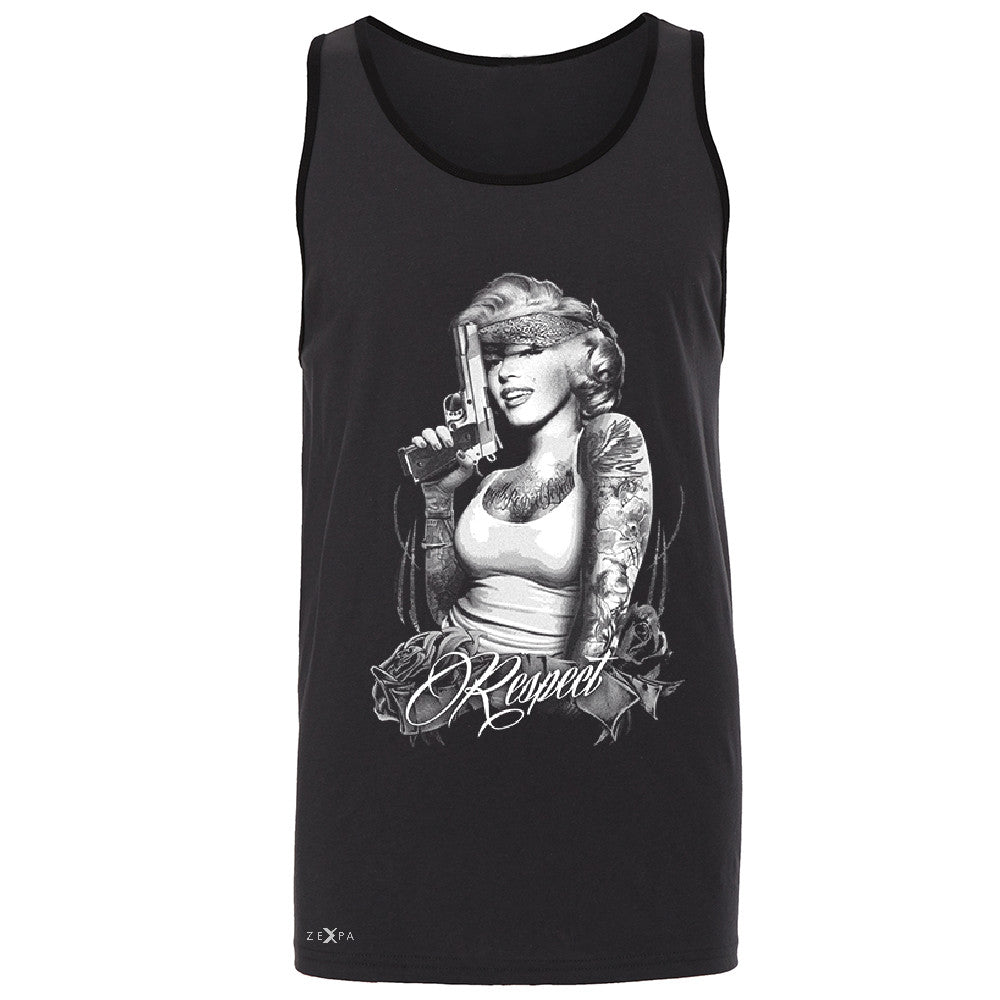 Marilyn Monroe Gangster Respect  Men's Jersey Tank Tattoo Gun Babe Sleeveless - Zexpa Apparel - 3