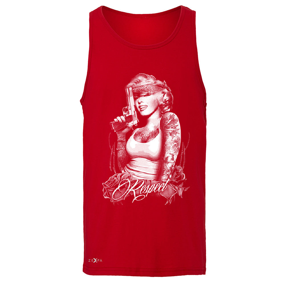 Marilyn Monroe Gangster Respect  Men's Jersey Tank Tattoo Gun Babe Sleeveless - Zexpa Apparel - 4
