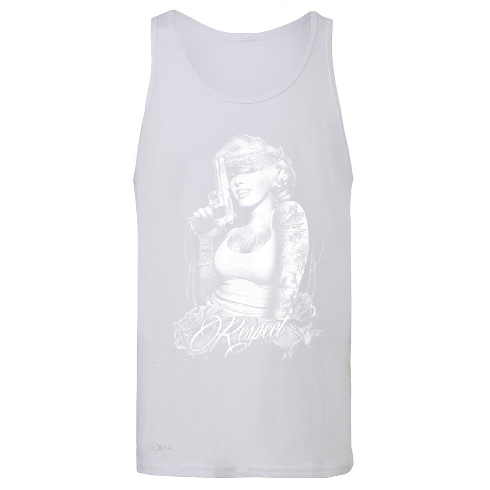 Marilyn Monroe Gangster Respect  Men's Jersey Tank Tattoo Gun Babe Sleeveless - Zexpa Apparel - 6