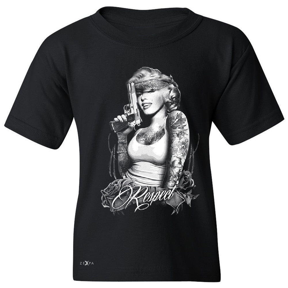 Marilyn Monroe Gangster Respect  Youth T-shirt Tattoo Gun Babe Tee - Zexpa Apparel - 1
