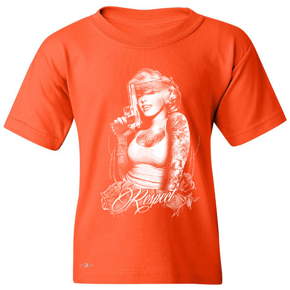 Marilyn Monroe Gangster Respect  Youth T-shirt Tattoo Gun Babe Tee - Zexpa Apparel - 2