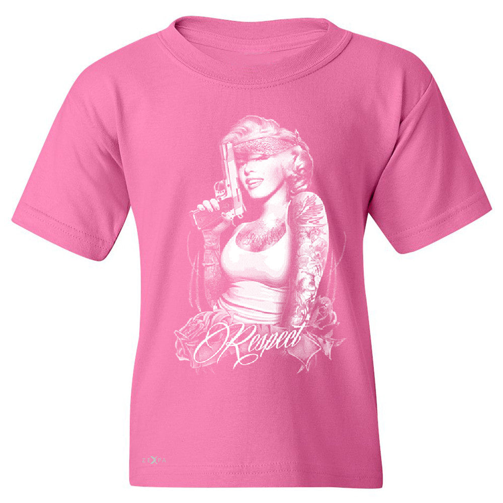 Marilyn Monroe Gangster Respect  Youth T-shirt Tattoo Gun Babe Tee - Zexpa Apparel - 3