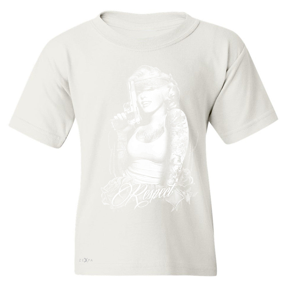 Marilyn Monroe Gangster Respect  Youth T-shirt Tattoo Gun Babe Tee - Zexpa Apparel - 5