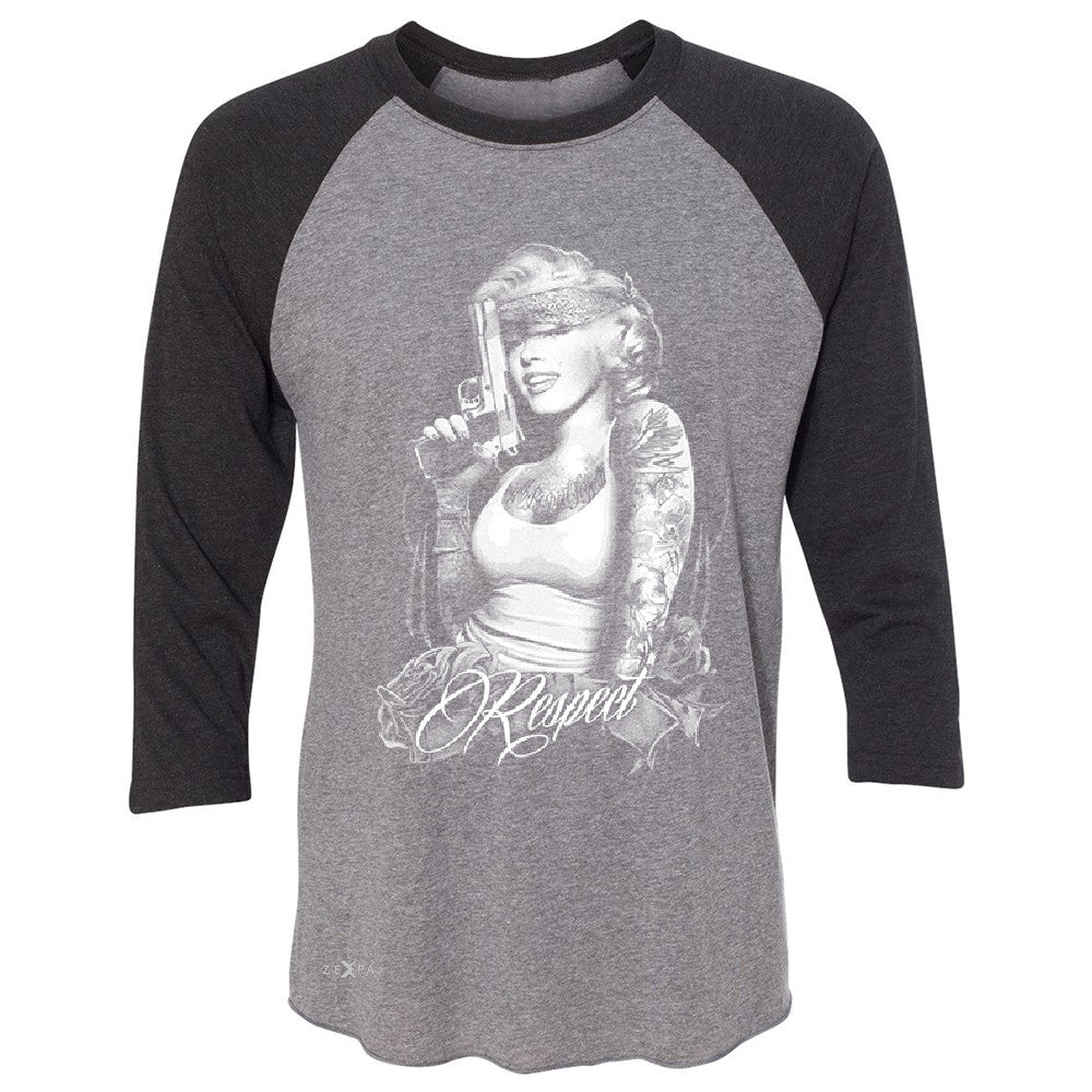 Marilyn Monroe Gangster Respect  3/4 Sleevee Raglan Tee Tattoo Gun Babe Tee - Zexpa Apparel - 1
