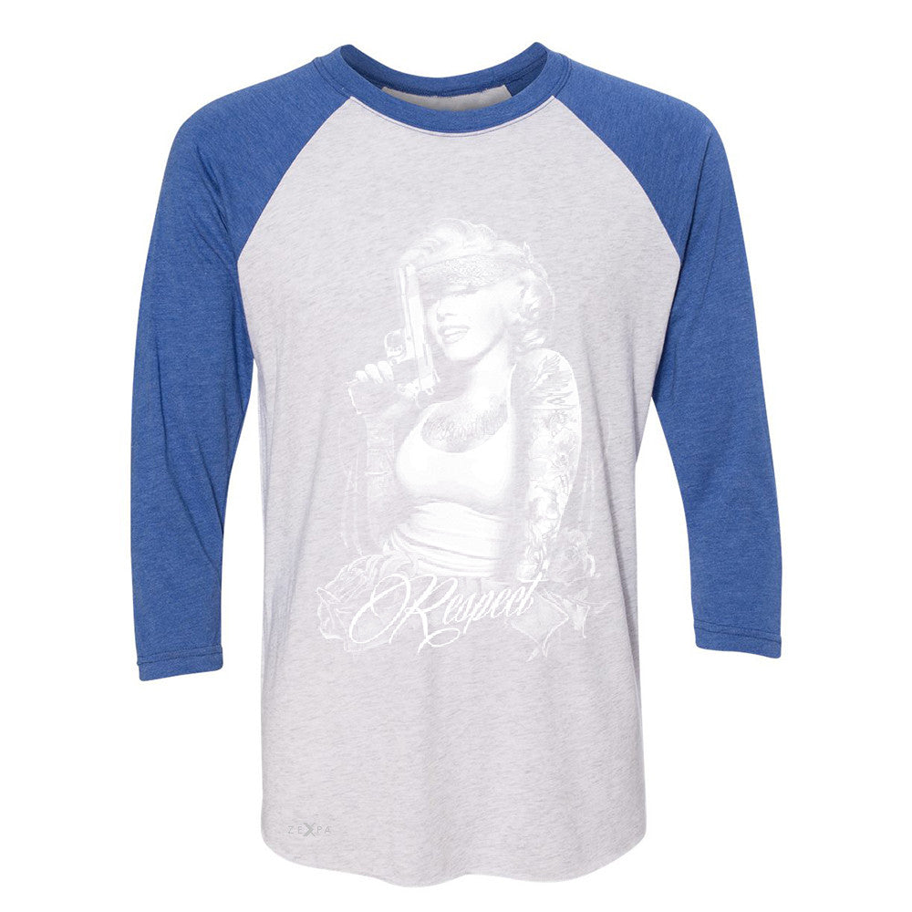 Marilyn Monroe Gangster Respect  3/4 Sleevee Raglan Tee Tattoo Gun Babe Tee - Zexpa Apparel - 3