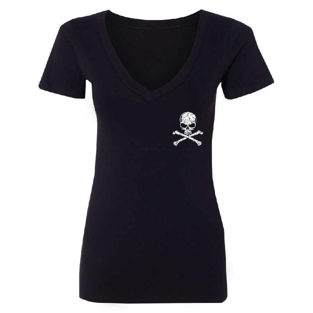 Pocket Design - Skull and Crossbones Women's Deep V-neck Souvenir Tee 