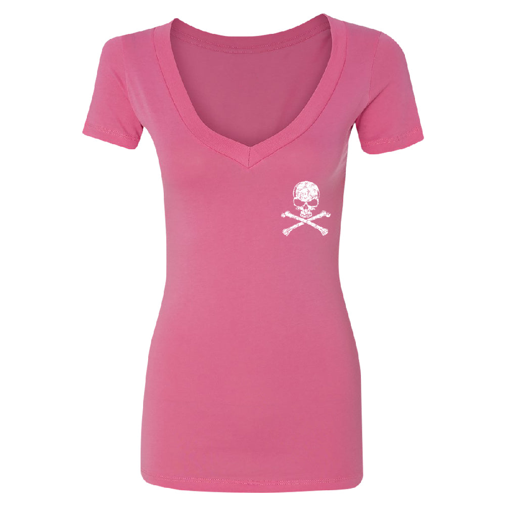 Pocket Design - Skull and Crossbones Women's Deep V-neck Souvenir Tee 