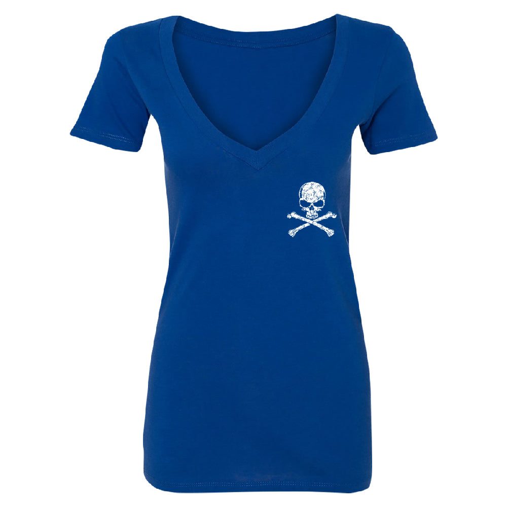 Pocket Design - Skull and Crossbones Women's Deep V-neck Souvenir Tee 